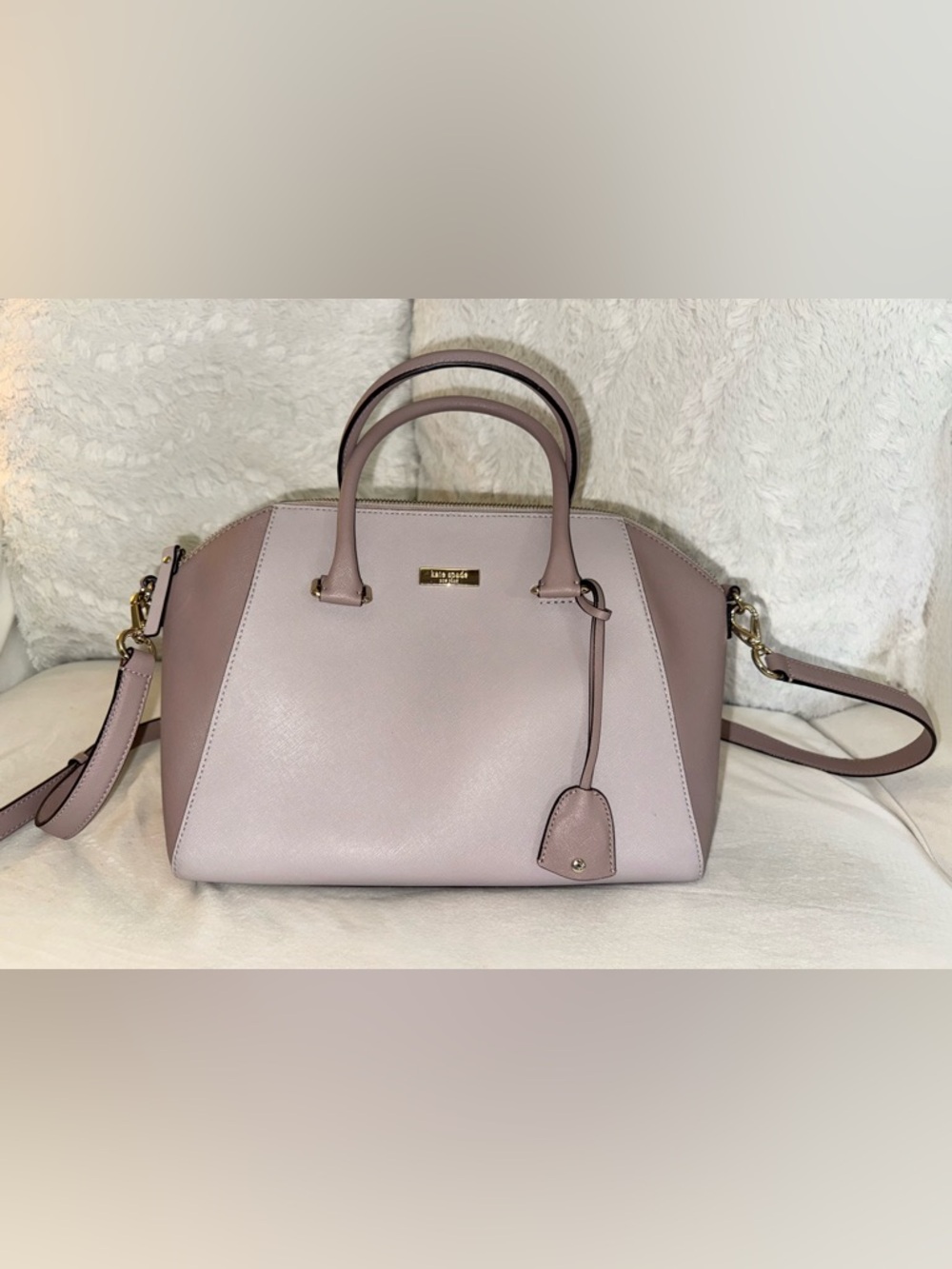 Kate Spade Tilden Place Pippa Satchel Taupe/Mauve Saffiano Leather Gold Hardware